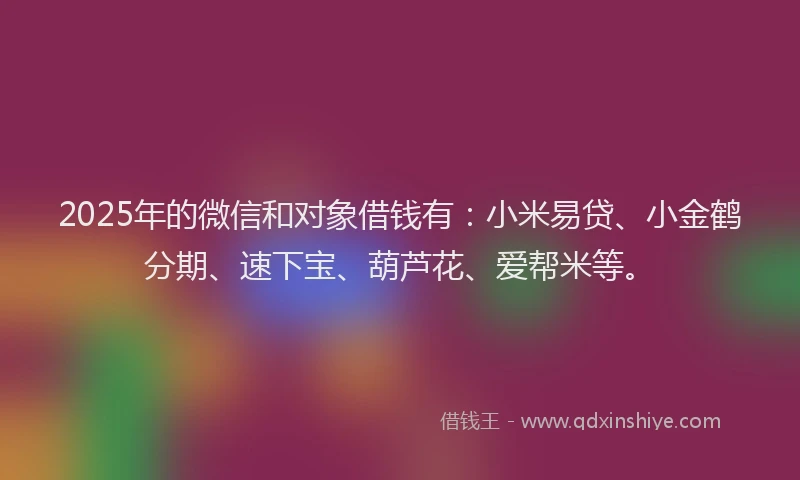 2025年的微信和对象借钱有：小米易贷、小金鹤分期、速下宝、葫芦花、爱帮米等。