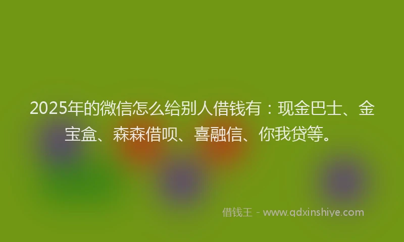 2025年的微信怎么给别人借钱有：现金巴士、金宝盒、森森借呗、喜融信、你我贷等。