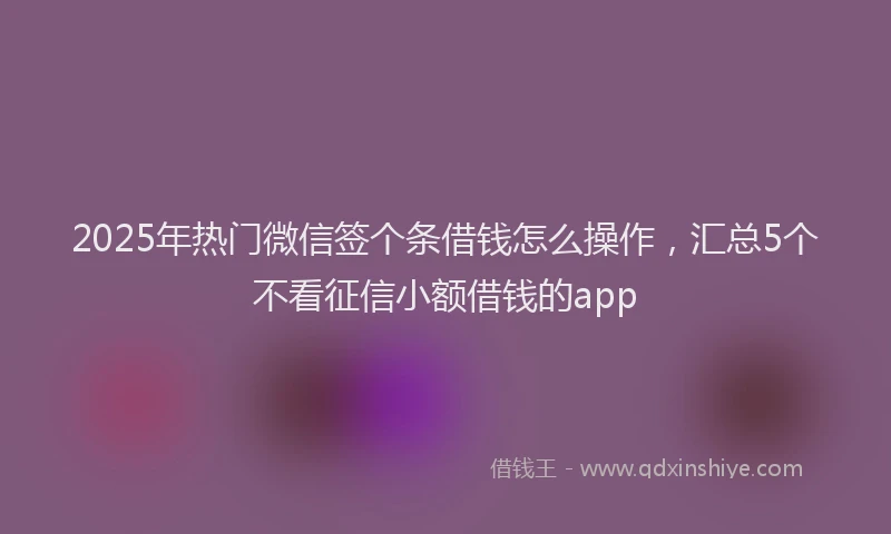 2025年热门微信签个条借钱怎么操作，汇总5个不看征信小额借钱的app