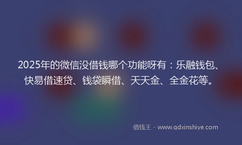2025年的微信没借钱哪个功能呀有：乐融钱包、快易借速贷、钱袋瞬借、天天金、全金花等。