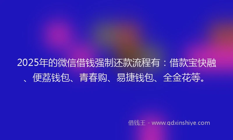 2025年的微信借钱强制还款流程有：借款宝快融、便荔钱包、青春购、易捷钱包、全金花等。