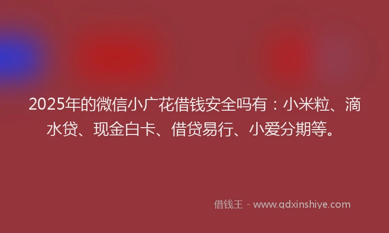 2025年的微信小广花借钱安全吗有：小米粒、滴水贷、现金白卡、借贷易行、小爱分期等。