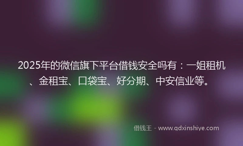 2025年的微信旗下平台借钱安全吗有：一姐租机、金租宝、口袋宝、好分期、中安信业等。