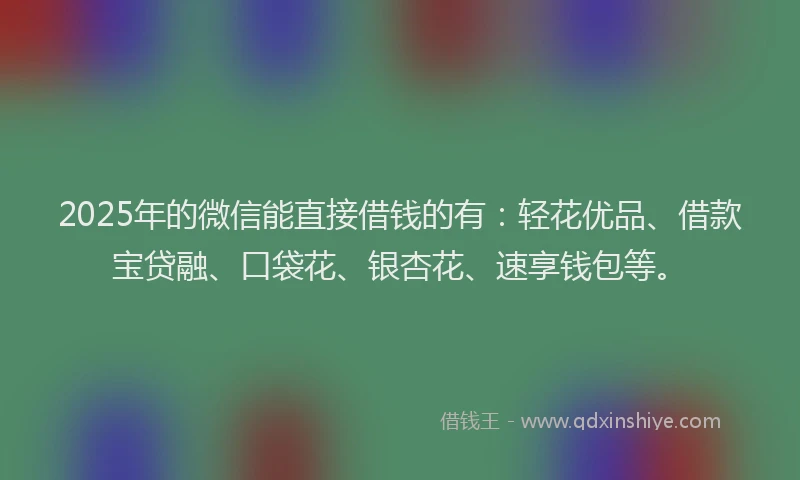 2025年的微信能直接借钱的有：轻花优品、借款宝贷融、口袋花、银杏花、速享钱包等。