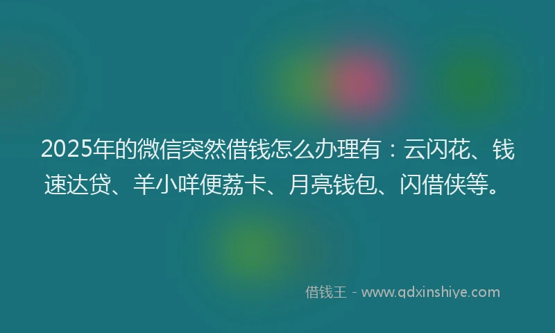 2025年的微信突然借钱怎么办理有：云闪花、钱速达贷、羊小咩便荔卡、月亮钱包、闪借侠等。