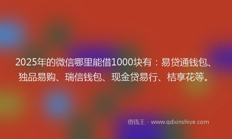 2025年的微信哪里能借1000块有：易贷通钱包、独品易购、瑞信钱包、现金贷易行、桔享花等。