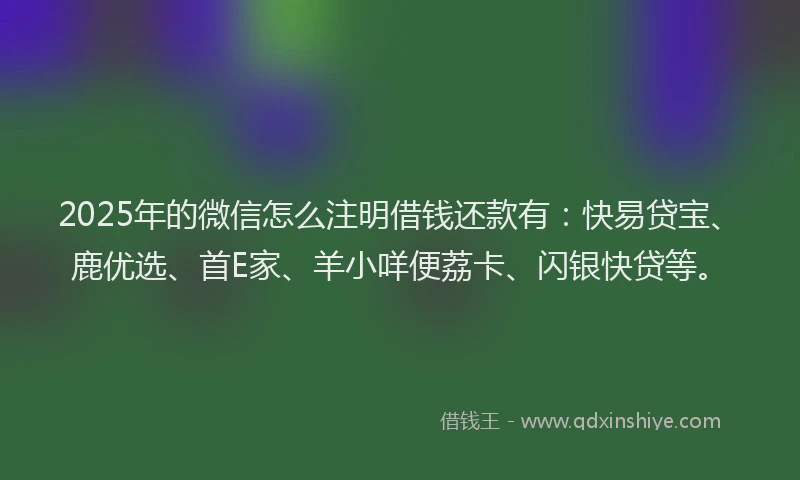 2025年的微信怎么注明借钱还款有：快易贷宝、鹿优选、首E家、羊小咩便荔卡、闪银快贷等。