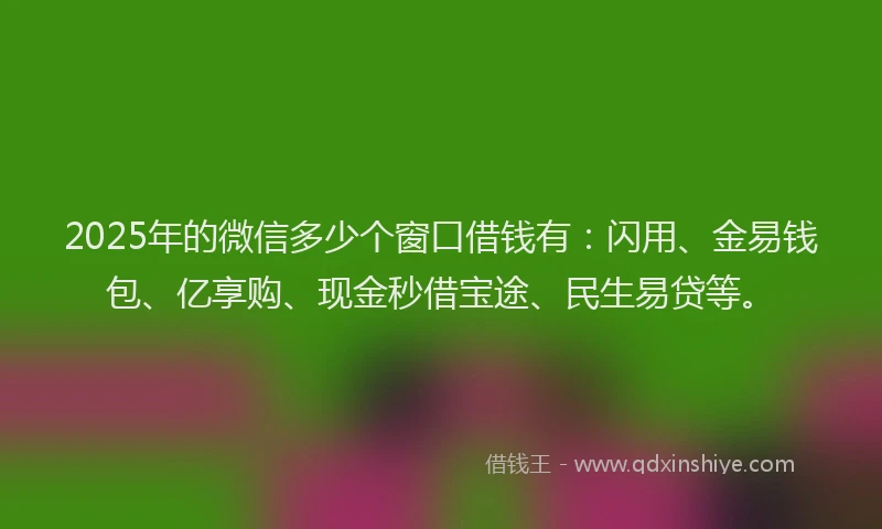 2025年的微信多少个窗口借钱有：闪用、金易钱包、亿享购、现金秒借宝途、民生易贷等。