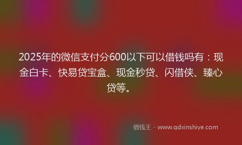 2025年的微信支付分600以下可以借钱吗有：现金白卡、快易贷宝盒、现金秒贷、闪借侠、臻心贷等。