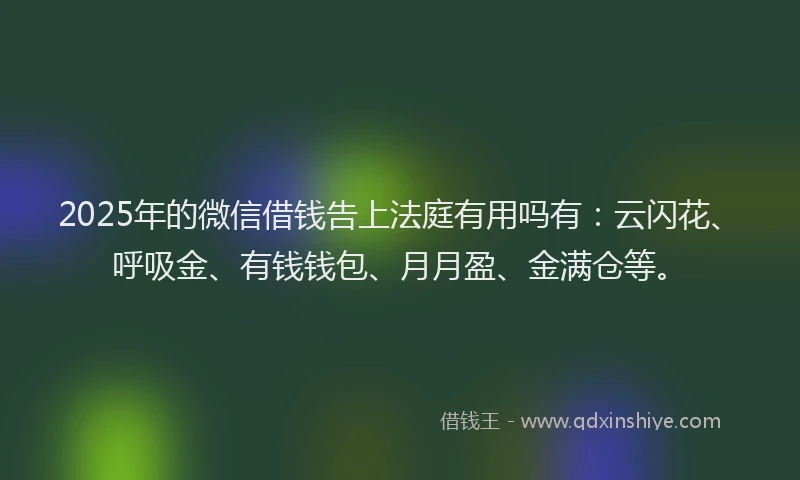 2025年的微信借钱告上法庭有用吗有：云闪花、呼吸金、有钱钱包、月月盈、金满仓等。