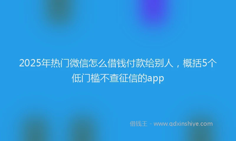 2025年热门微信怎么借钱付款给别人，概括5个低门槛不查征信的app