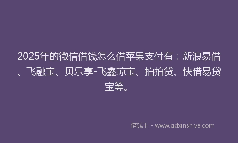 2025年的微信借钱怎么借苹果支付有：新浪易借、飞融宝、贝乐享-飞鑫琼宝、拍拍贷、快借易贷宝等。