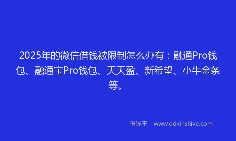 2025年的微信借钱被限制怎么办有：融通Pro钱包、融通宝Pro钱包、天天盈、新希望、小牛金条等。