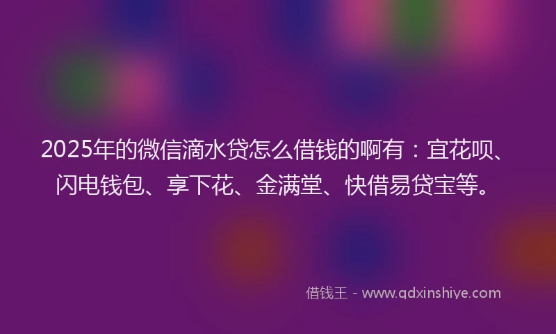 2025年的微信滴水贷怎么借钱的啊有：宜花呗、闪电钱包、享下花、金满堂、快借易贷宝等。