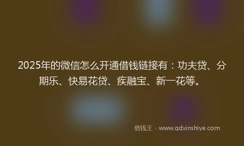 2025年的微信怎么开通借钱链接有：功夫贷、分期乐、快易花贷、疾融宝、新一花等。