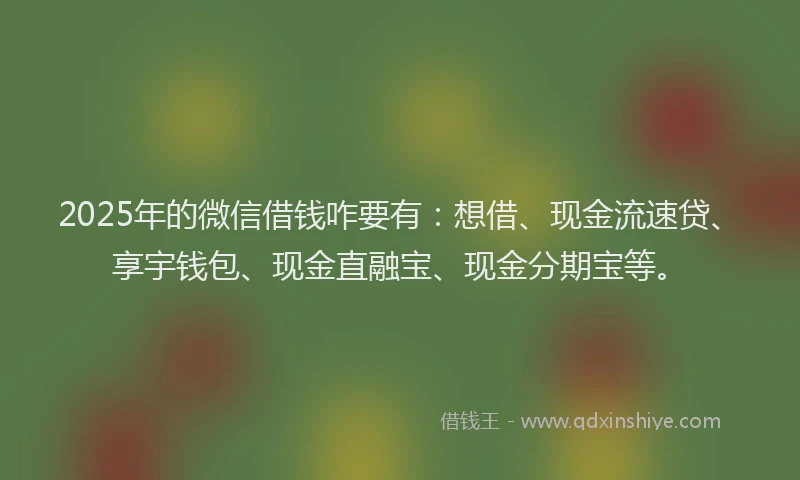 2025年的微信借钱咋要有：想借、现金流速贷、享宇钱包、现金直融宝、现金分期宝等。
