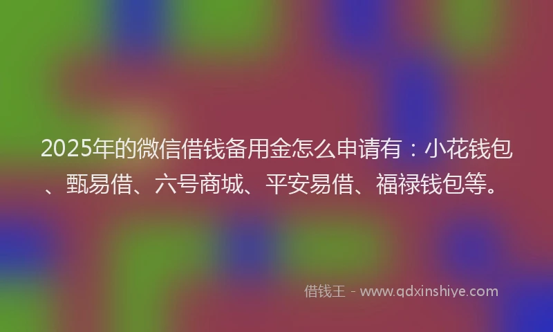 2025年的微信借钱备用金怎么申请有：小花钱包、甄易借、六号商城、平安易借、福禄钱包等。