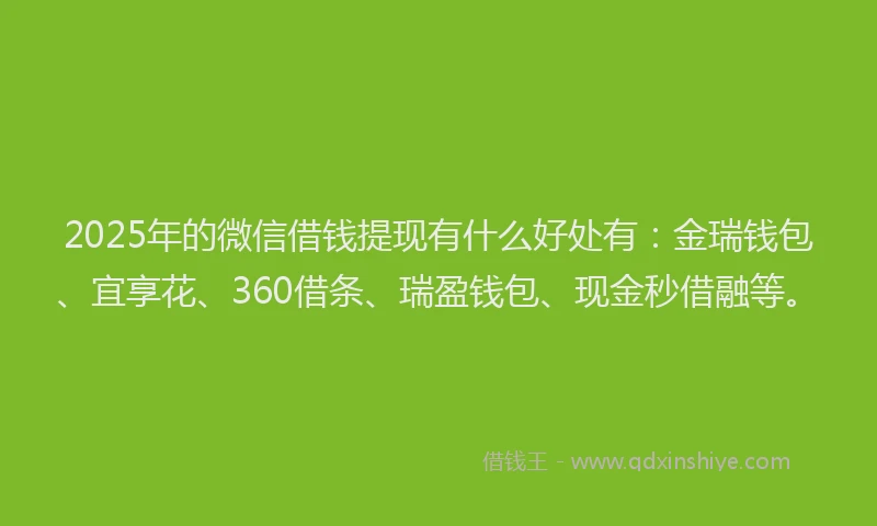 2025年的微信借钱提现有什么好处有：金瑞钱包、宜享花、360借条、瑞盈钱包、现金秒借融等。