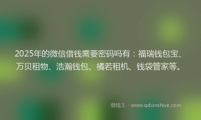 2025年的微信借钱需要密码吗有：福瑞钱包宝、万贝租物、浩瀚钱包、橘若租机、钱袋管家等。