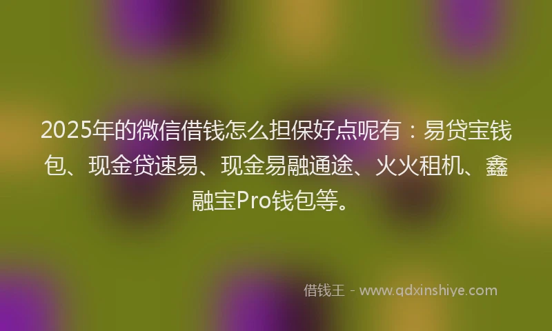 2025年的微信借钱怎么担保好点呢有：易贷宝钱包、现金贷速易、现金易融通途、火火租机、鑫融宝Pro钱包等。