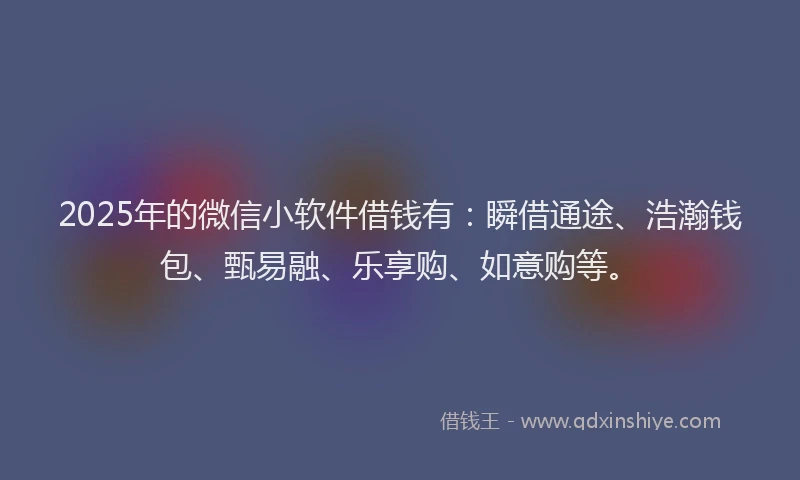 2025年的微信小软件借钱有：瞬借通途、浩瀚钱包、甄易融、乐享购、如意购等。
