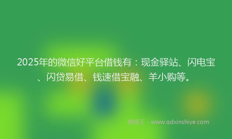 2025年的微信好平台借钱有：现金驿站、闪电宝、闪贷易借、钱速借宝融、羊小购等。