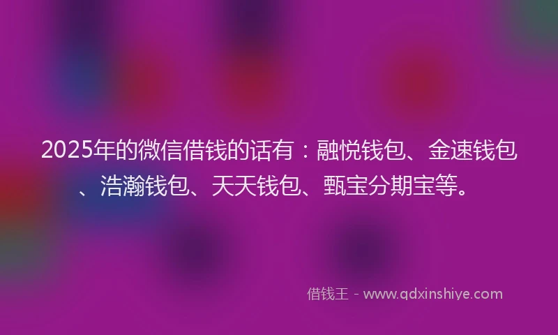 2025年的微信借钱的话有：融悦钱包、金速钱包、浩瀚钱包、天天钱包、甄宝分期宝等。