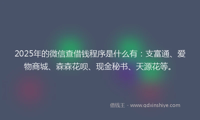 2025年的微信查借钱程序是什么有：支富通、爱物商城、森森花呗、现金秘书、天源花等。