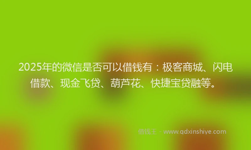 2025年的微信是否可以借钱有：极客商城、闪电借款、现金飞贷、葫芦花、快捷宝贷融等。