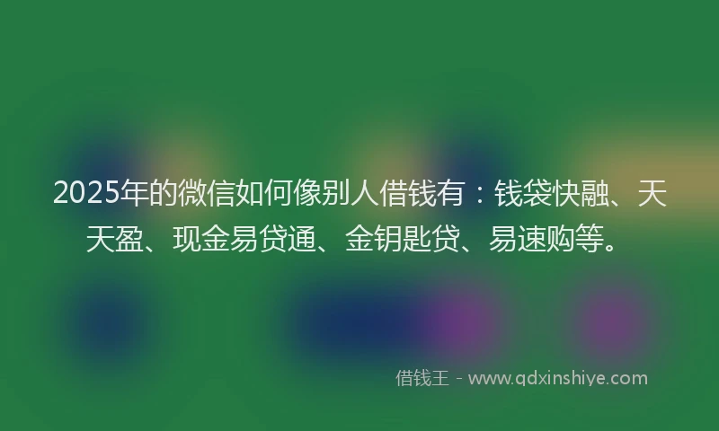 2025年的微信如何像别人借钱有：钱袋快融、天天盈、现金易贷通、金钥匙贷、易速购等。