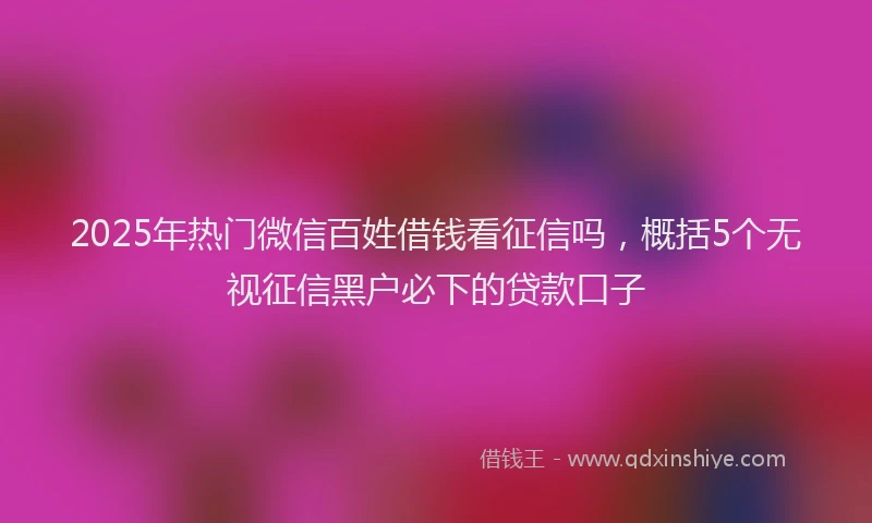 2025年热门微信百姓借钱看征信吗，概括5个无视征信黑户必下的贷款口子