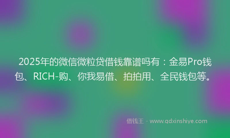 2025年的微信微粒贷借钱靠谱吗有：金易Pro钱包、RICH-购、你我易借、拍拍用、全民钱包等。
