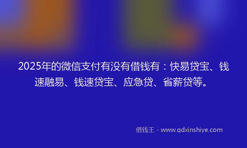 2025年的微信支付有没有借钱有：快易贷宝、钱速融易、钱速贷宝、应急贷、省薪贷等。