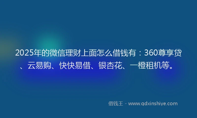 2025年的微信理财上面怎么借钱有：360尊享贷、云易购、快快易借、银杏花、一橙租机等。