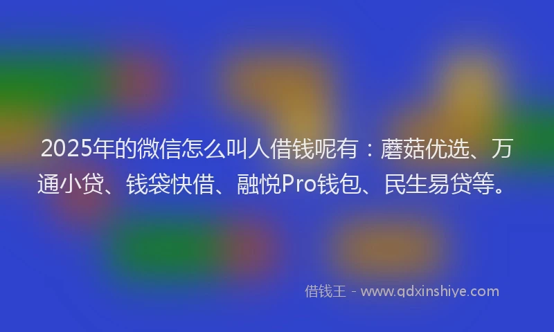 2025年的微信怎么叫人借钱呢有：蘑菇优选、万通小贷、钱袋快借、融悦Pro钱包、民生易贷等。
