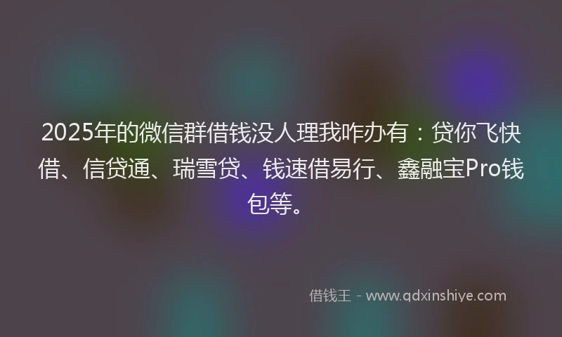 2025年的微信群借钱没人理我咋办有：贷你飞快借、信贷通、瑞雪贷、钱速借易行、鑫融宝Pro钱包等。