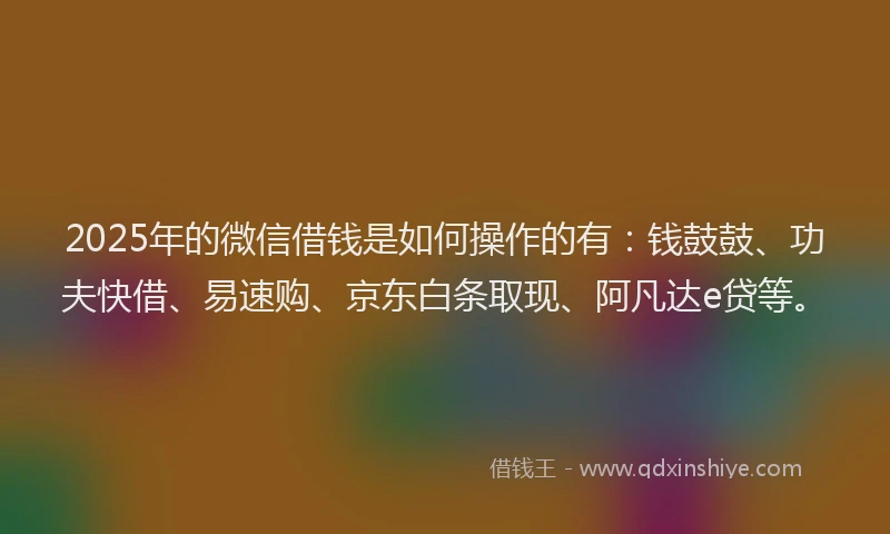 2025年的微信借钱是如何操作的有：钱鼓鼓、功夫快借、易速购、京东白条取现、阿凡达e贷等。