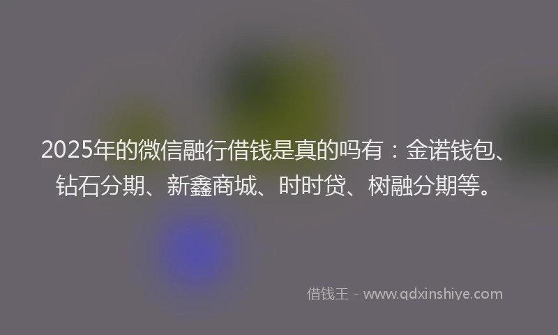 2025年的微信融行借钱是真的吗有：金诺钱包、钻石分期、新鑫商城、时时贷、树融分期等。
