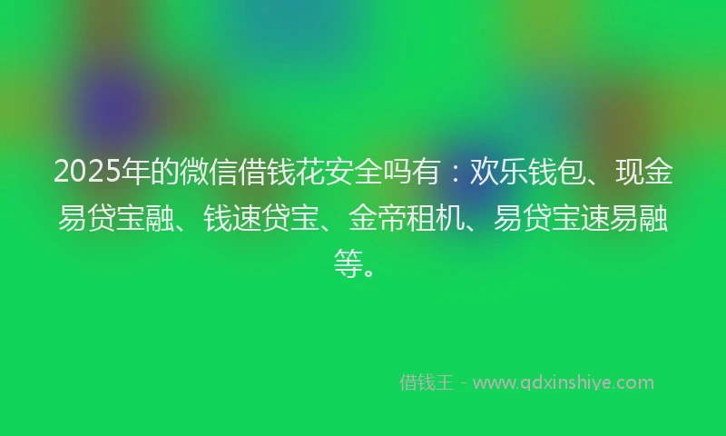 2025年的微信借钱花安全吗有：欢乐钱包、现金易贷宝融、钱速贷宝、金帝租机、易贷宝速易融等。