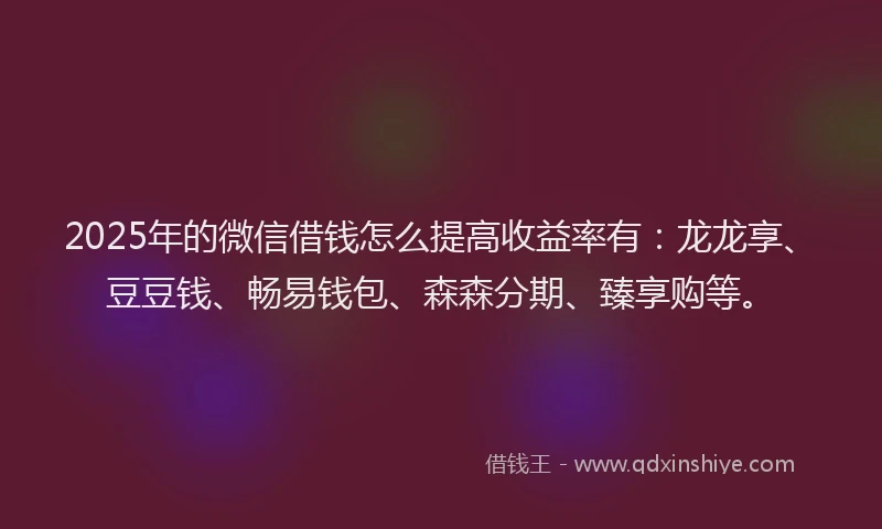 2025年的微信借钱怎么提高收益率有：龙龙享、豆豆钱、畅易钱包、森森分期、臻享购等。