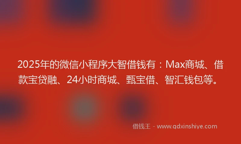 2025年的微信小程序大智借钱有：Max商城、借款宝贷融、24小时商城、甄宝借、智汇钱包等。