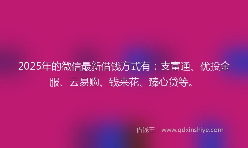 2025年的微信最新借钱方式有：支富通、优投金服、云易购、钱来花、臻心贷等。