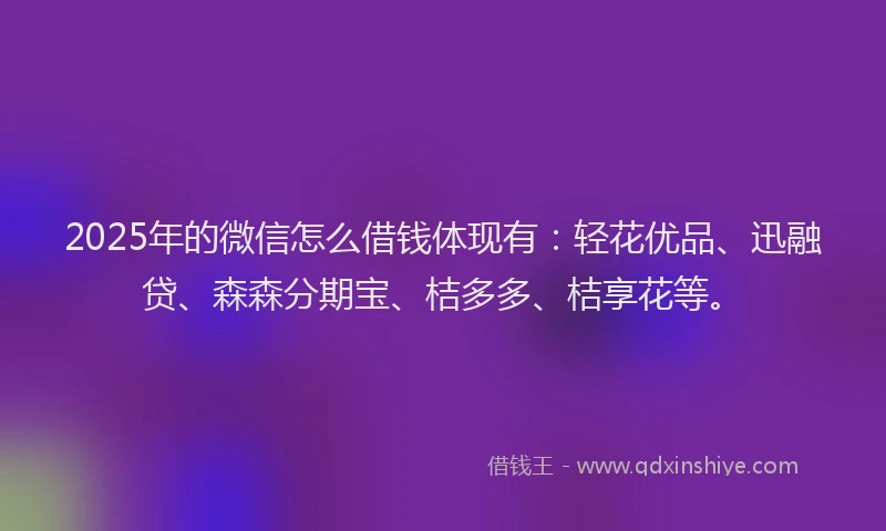 2025年的微信怎么借钱体现有：轻花优品、迅融贷、森森分期宝、桔多多、桔享花等。