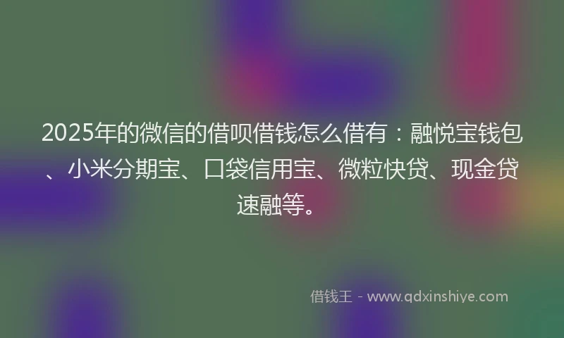 2025年的微信的借呗借钱怎么借有：融悦宝钱包、小米分期宝、口袋信用宝、微粒快贷、现金贷速融等。