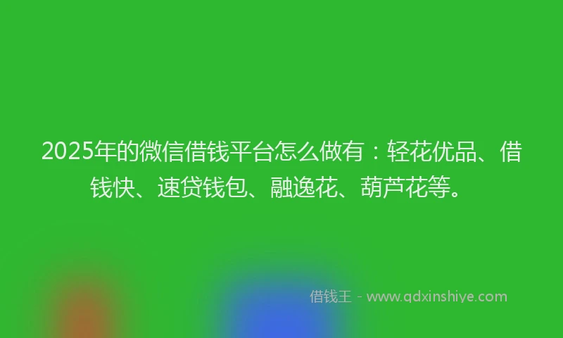 2025年的微信借钱平台怎么做有：轻花优品、借钱快、速贷钱包、融逸花、葫芦花等。