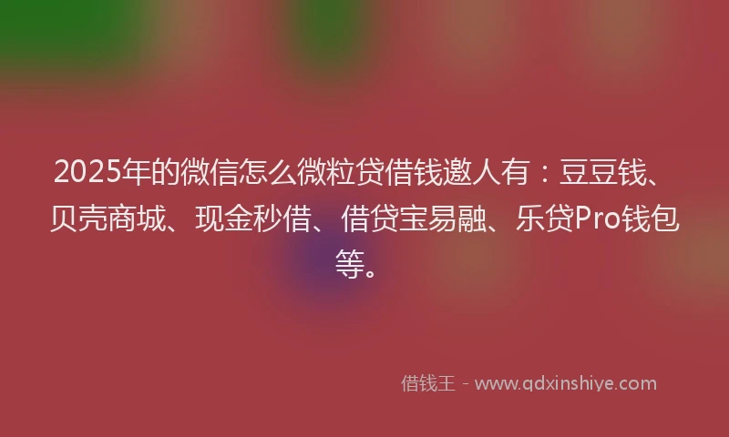 2025年的微信怎么微粒贷借钱邀人有：豆豆钱、贝壳商城、现金秒借、借贷宝易融、乐贷Pro钱包等。