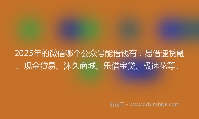 2025年的微信哪个公众号能借钱有：易借速贷融、现金贷易、沐久商城、乐借宝贷、极速花等。