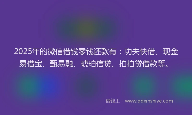 2025年的微信借钱零钱还款有：功夫快借、现金易借宝、甄易融、琥珀信贷、拍拍贷借款等。