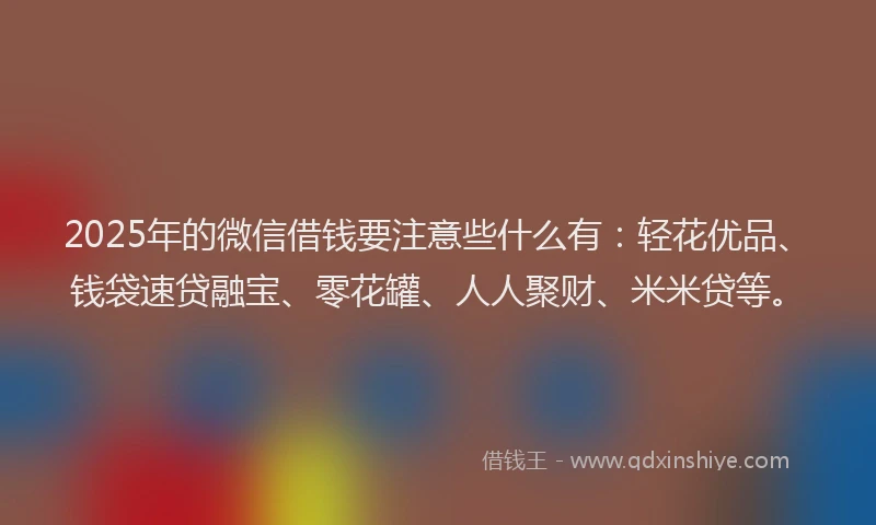 2025年的微信借钱要注意些什么有：轻花优品、钱袋速贷融宝、零花罐、人人聚财、米米贷等。