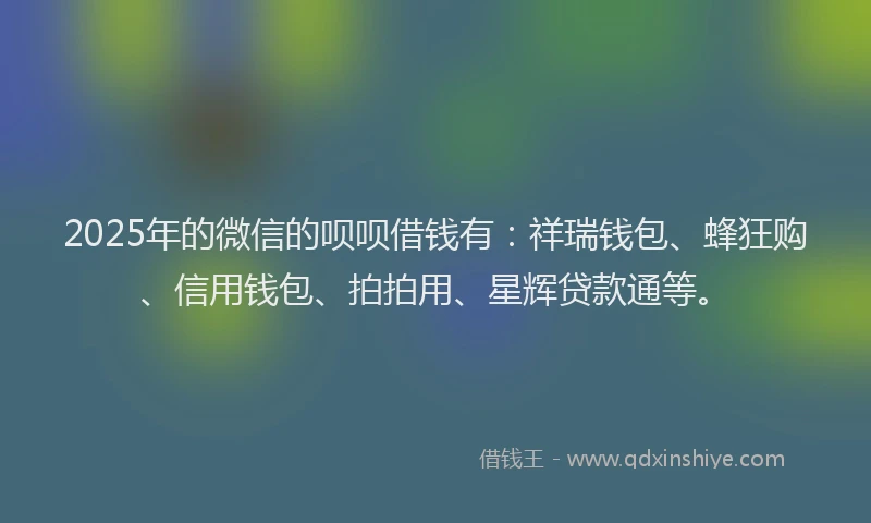 2025年的微信的呗呗借钱有：祥瑞钱包、蜂狂购、信用钱包、拍拍用、星辉贷款通等。